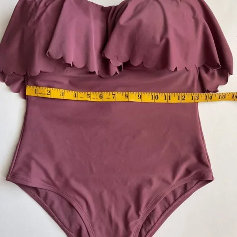 Kona Sol Flounce One Piece Swimsuit in Pink Mulberry Size M - Picture 8 of 9